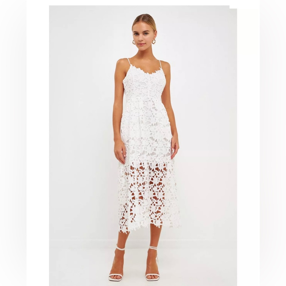 White Astr the label LACE A LINE MIDI DRESS